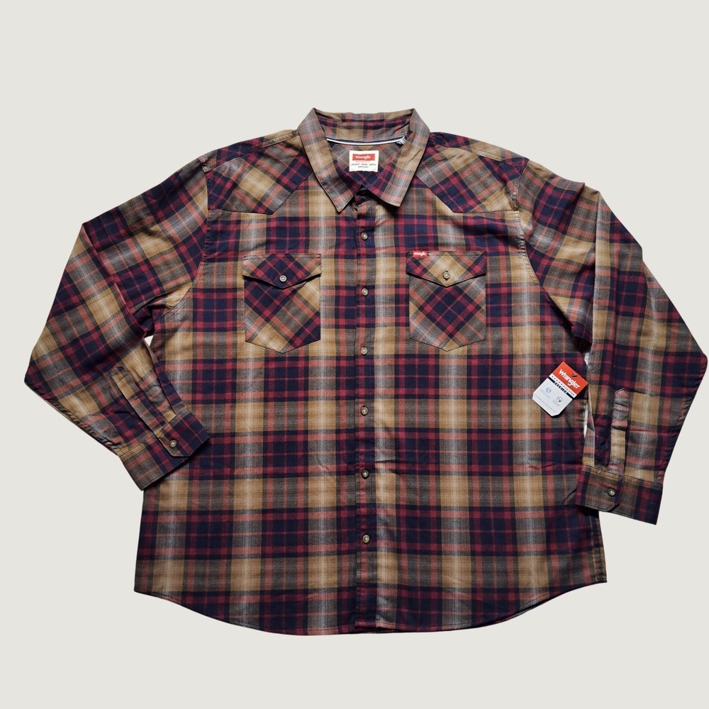 Wrangler Western Shirt Mens 3XL Tan Plaid New Long Sleeve Button Up Cowboy Yoke
